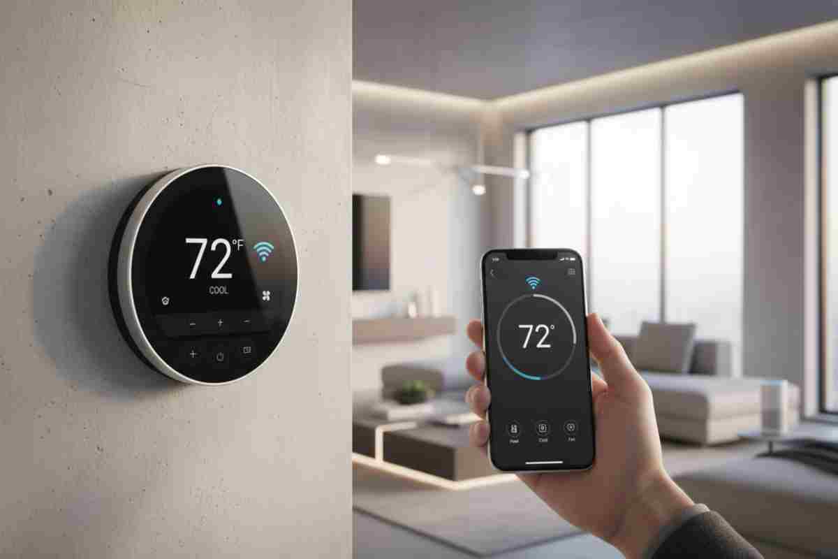 Termostat smart si termostat inteligent - tehnologia moderna pentru confort_Termostat inteligent cu control prin aplicatie mobila, living mobilat