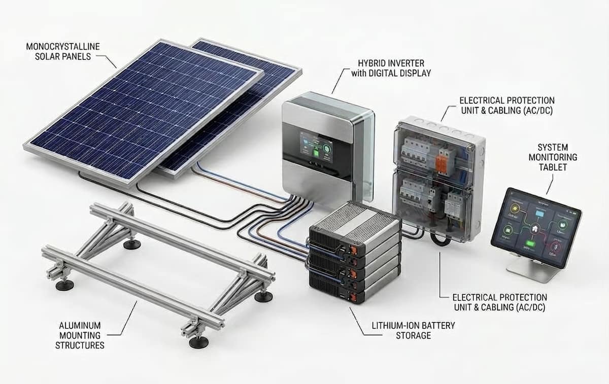 2 autoconsum fotovoltaic - schema principalelor componete ale unui sistem fotovoltaic, panouri, invertor baterii, tablou electric (1)