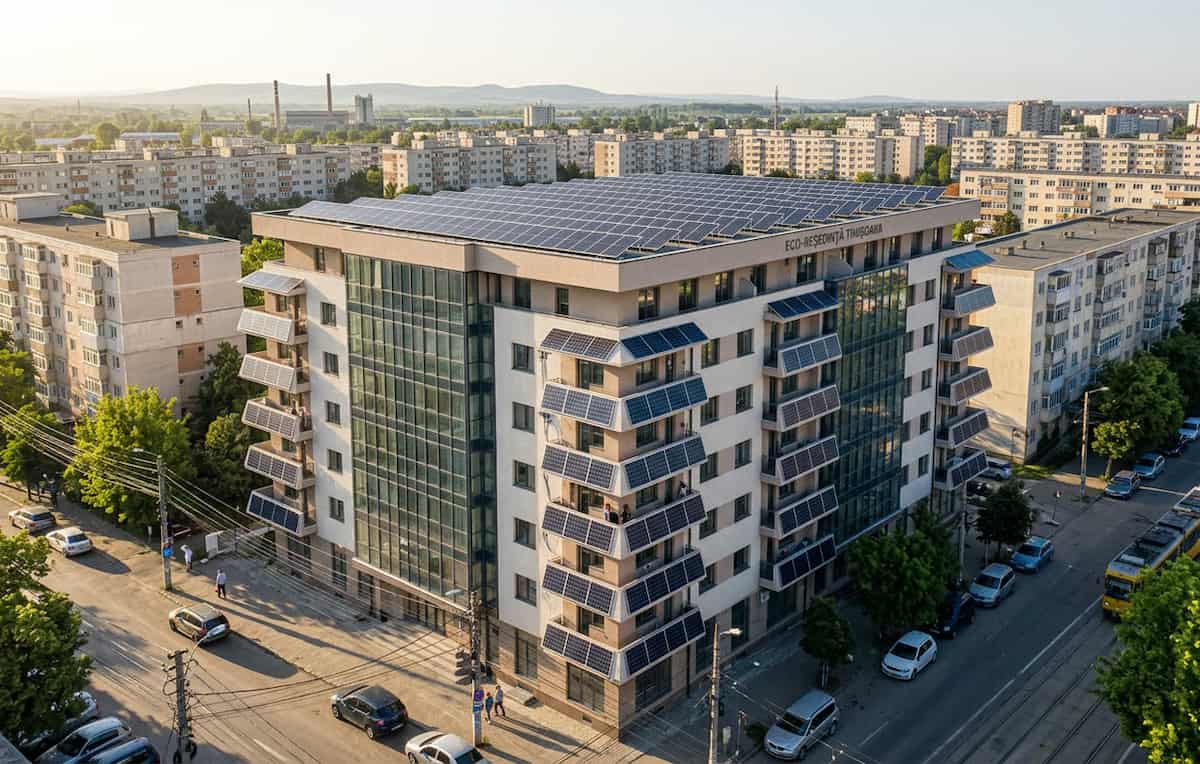 3 independenta eneregtica - Bloc de apartamente cu panouri solare pe acoperis si balcoane