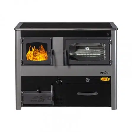 Soba incalzire centralizata, Concept 2, plita/cuptor, otel gri, 25 kW, stanga