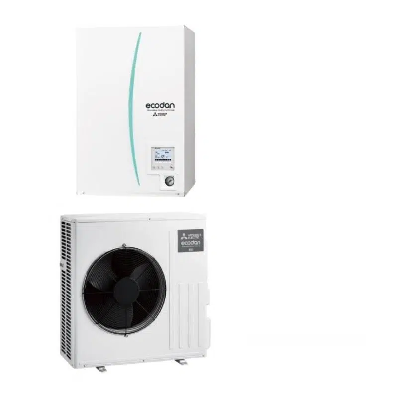 2. Set pompă de căldură aer-apă, Mitsubishi, Inverter, 6 kW, split hidrobox, încălzire și răcire, R32, 230V
