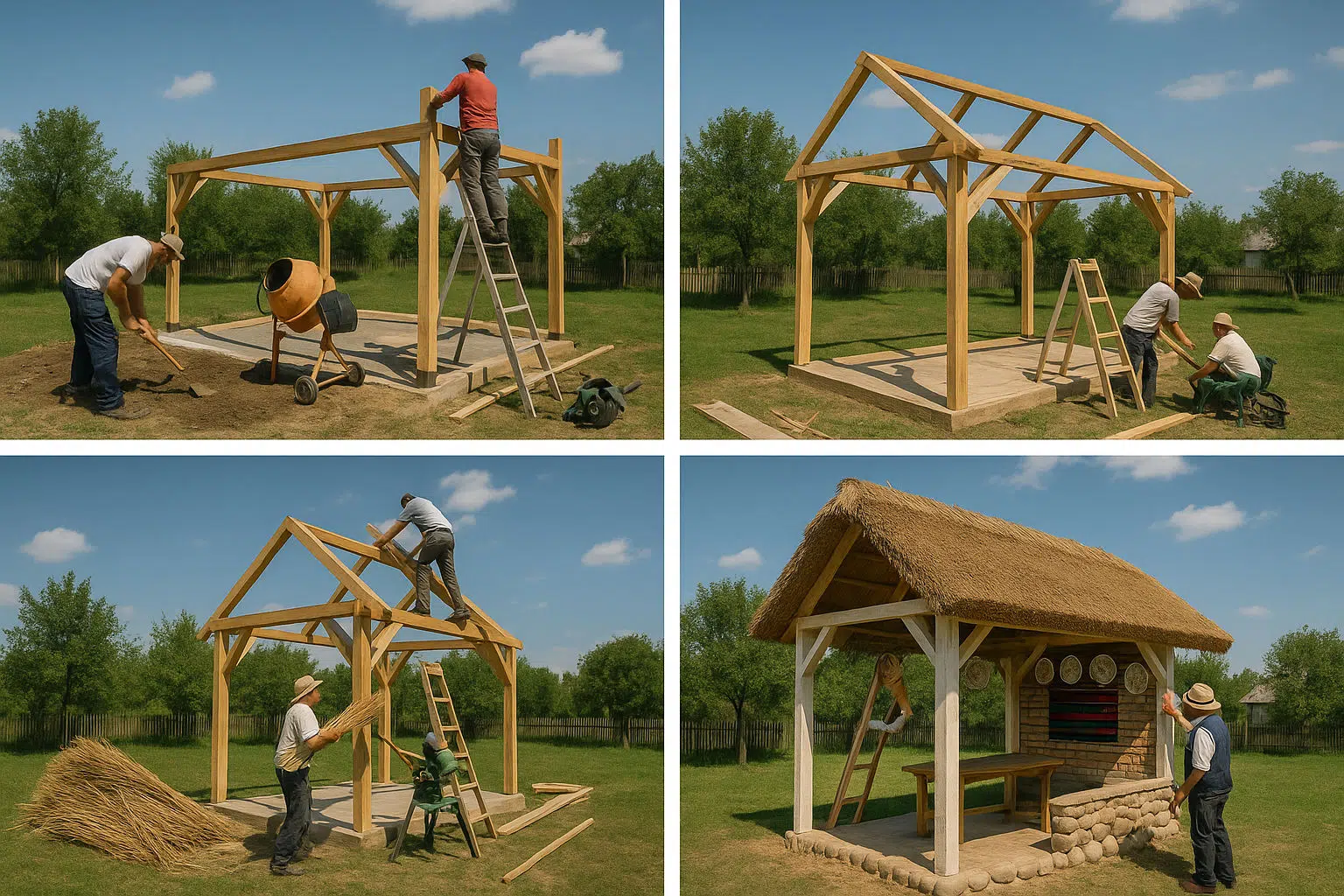 Construcția bucătăriei de vară rustice din lemn și din alte materiale