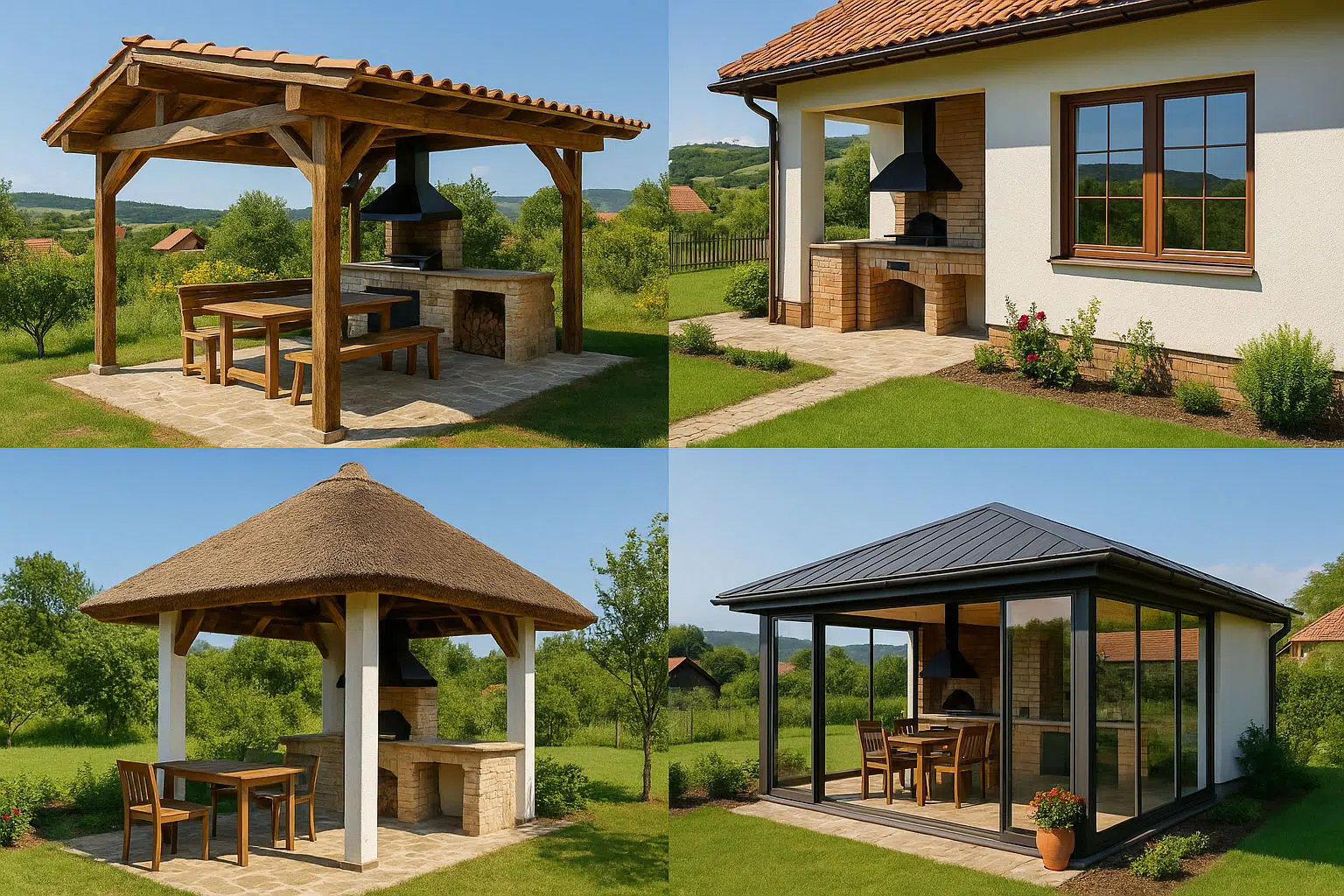 Tipuri de bucătării de vară - variante deschise, lipite de casă, amplasate în curte și complet închise cu terasă