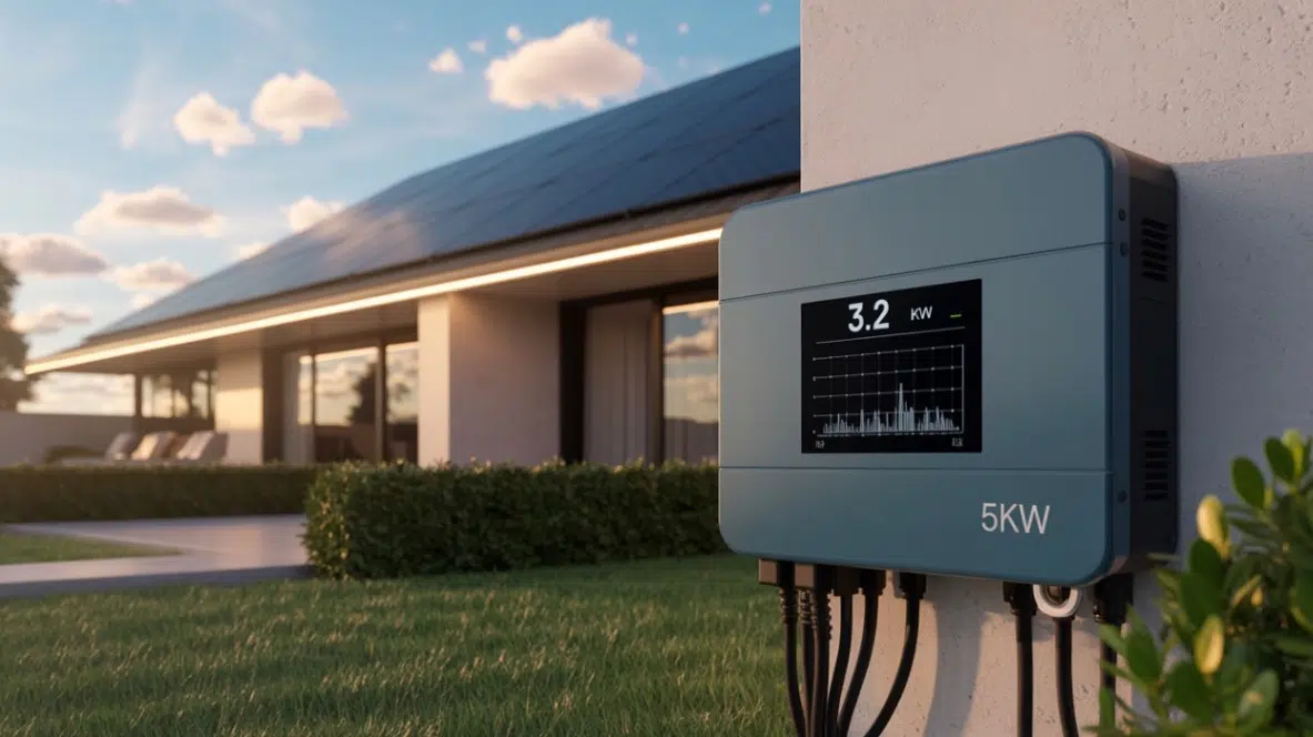Cum influențează puterea invertorului performanța sistemului solar? (imagine cu un invertor solar amplasat in exterior) - romstal.ro
