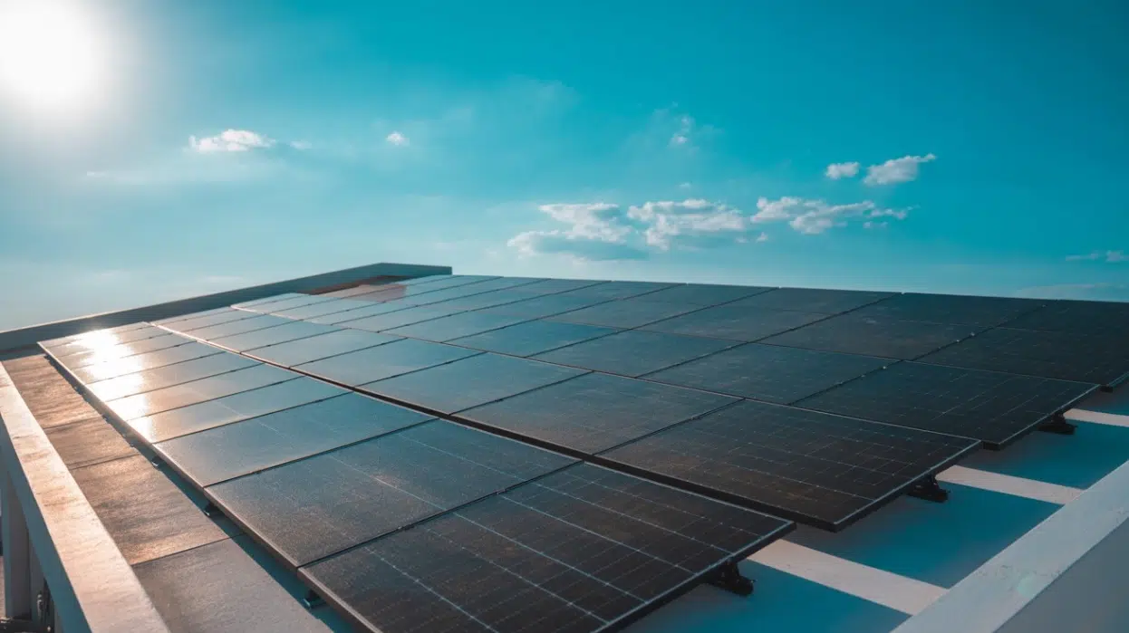 Cum se calculează eficiența panourilor fotovoltaice și ce înseamnă în practică? (imagine cu niste panouri solare in plin soare) - romstal.ro