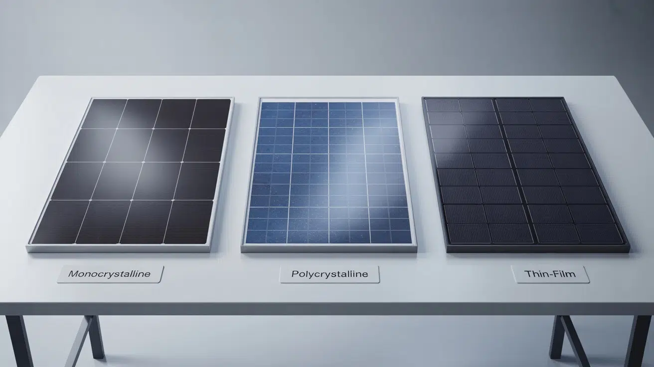 Tipuri de panouri fotovoltaice și eficiența lor (imagine ilustrativa cu principalele 3 tipuri de panouri fotovoltaice) - romstal.ro