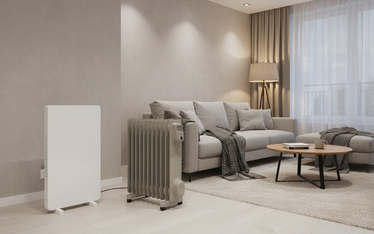 Convector sau calorifer (un living cu cele doua tipuri de aparate de incalzire electrice) - romstal.ro